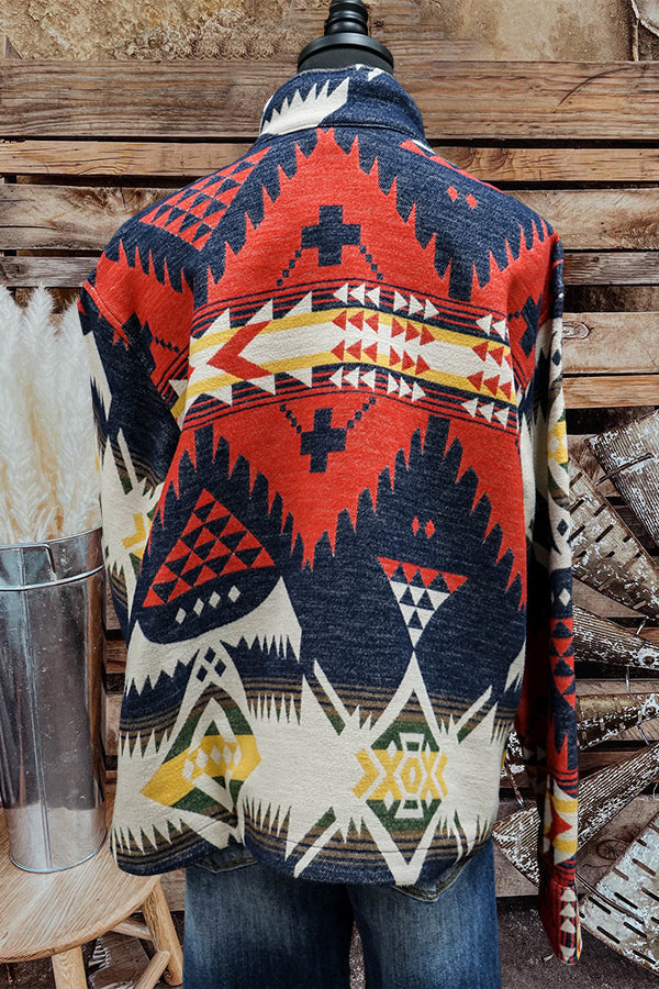 Western Print Half Zip Pullover