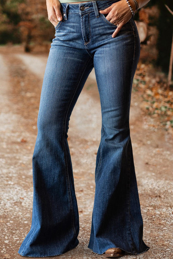Casual Washed High-Waisted Flared Jeans