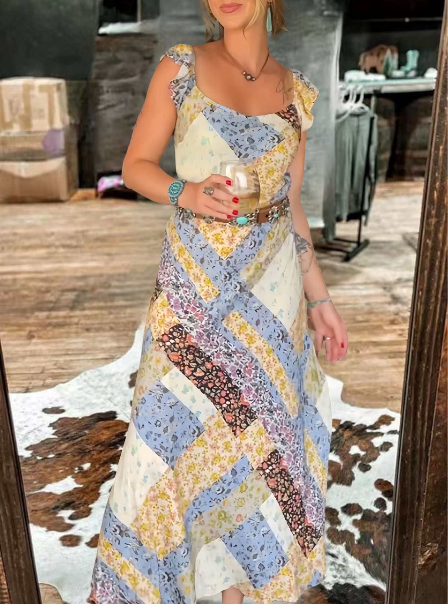 Bohemian Patchwork Maxi Dress