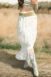 Beautiful Lace Asymmetrical Tiered Midi Skirt