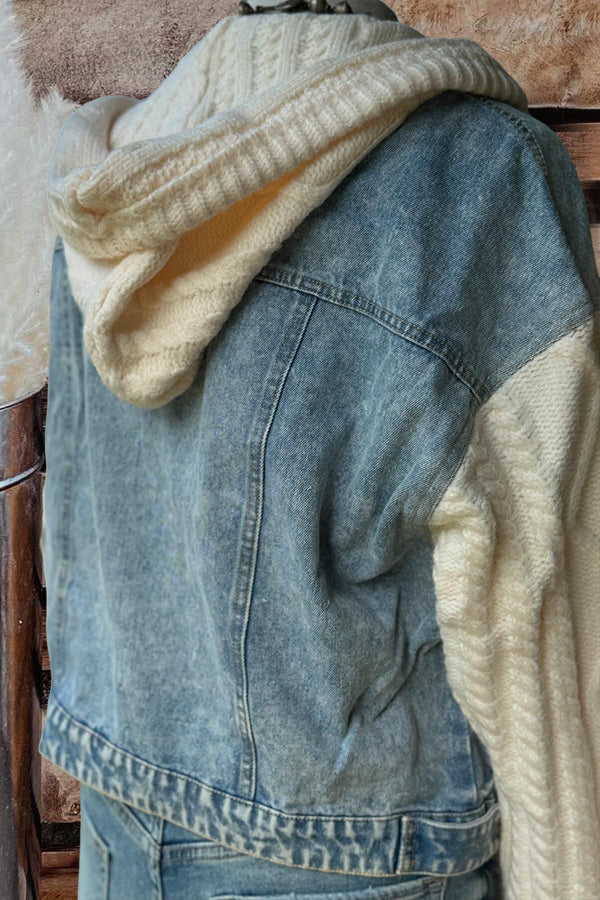 Knitted Patchwork Denim Jacket