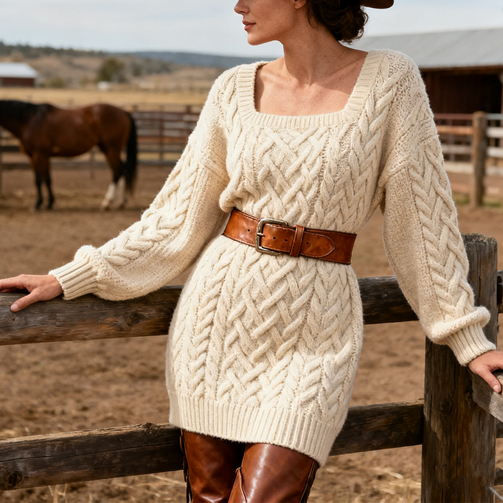 Women's Vintage Cozy Cable Knit Dress