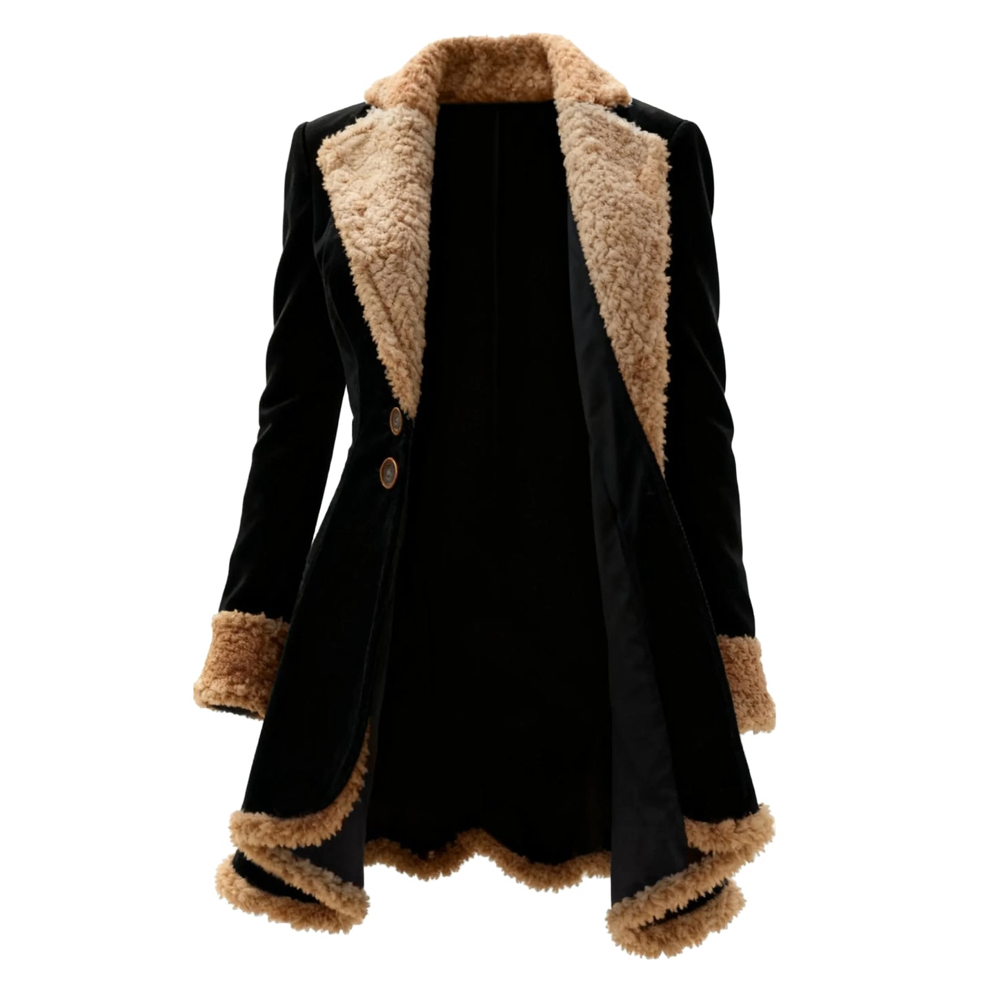 Women's Retro Curved Hem Irregular Bevel Design Lambswool Lapel Mid-Length Jacket Top