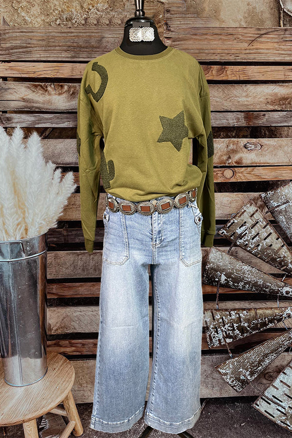 Western Textured Patchwork Sweatshirt