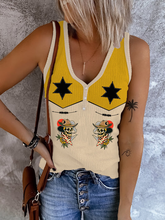 Women'S Western Vintage Cowboy Killer Print Casual Vest