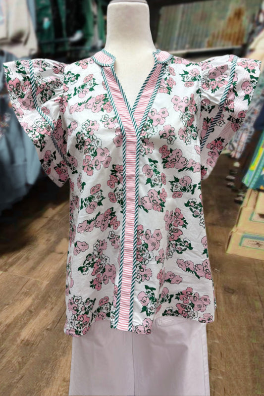 Floral Print Tiered Ruffle Sleeve Top