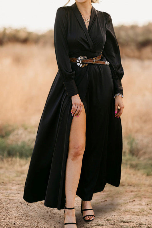 Puff Sleeve Slit Maxi Dress