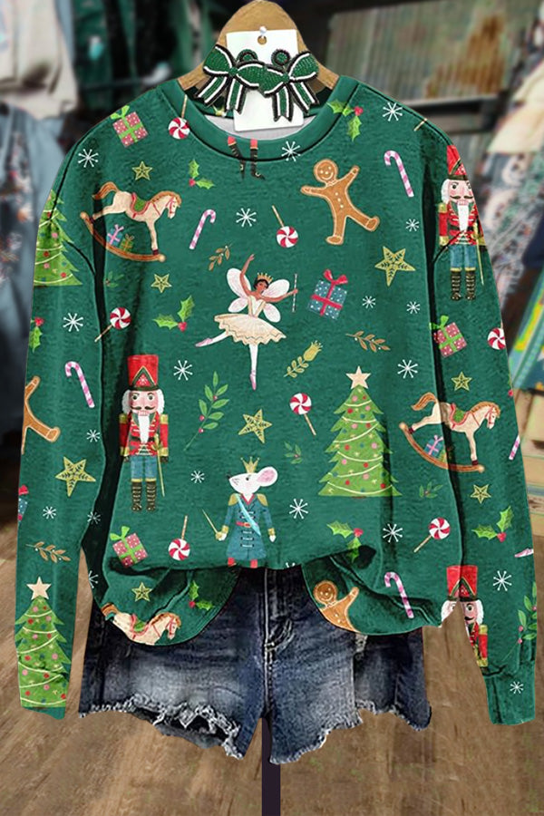 Mixed Christmas Nutcracker Print Sweatshirt