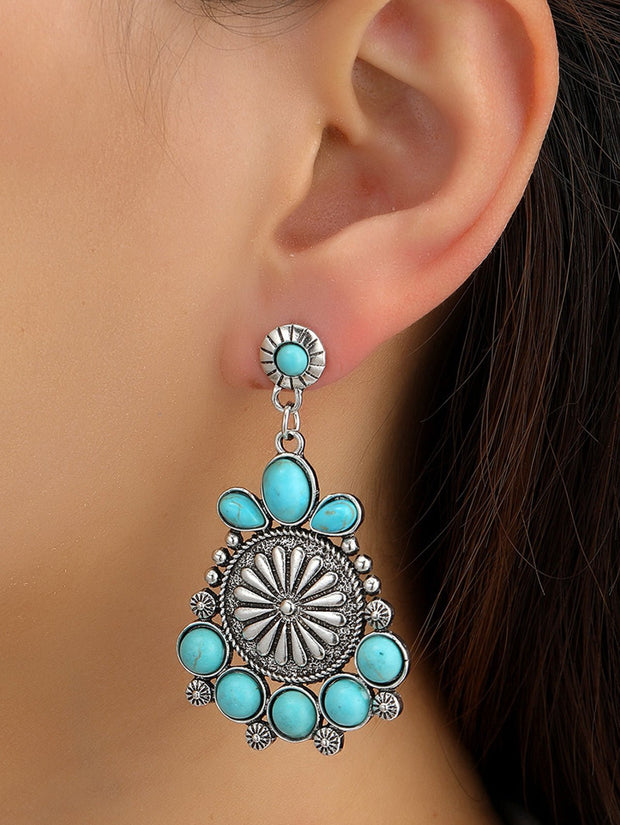 Turquoise Flower Shape Drop Earrings