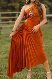 Beautiful One-Shoulder Pleated Cutout Dress