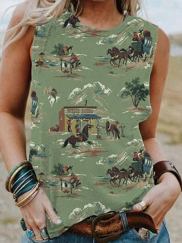 Women's Western Cowboys Cowgirls Print Tank Top
