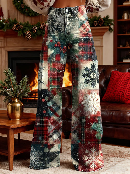 Women's Christmas Colorful Art Print Wide Leg Pants