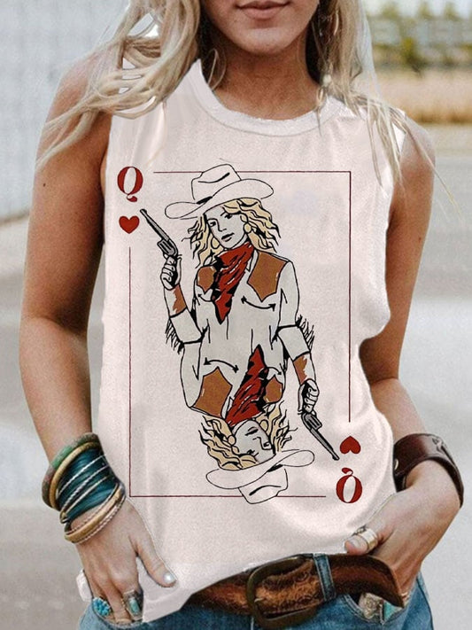 Women'S Western Retro Queen Print Casual Tank Top