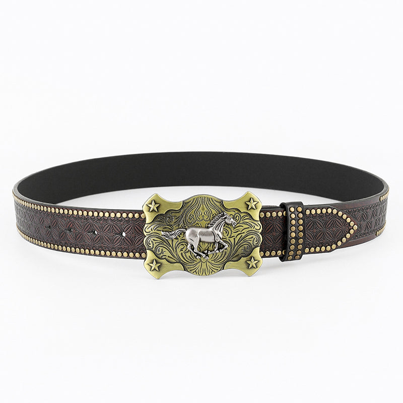 Retro Western Embossed Leather Belt