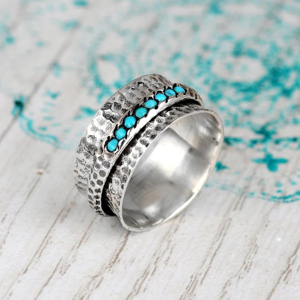 Turquoise Spinner Silver Ring