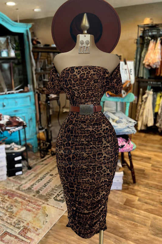 Leopard Print Off Shoulder Dress