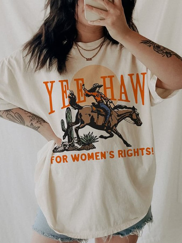Women's Vintage Yeehaw Cowgirl Print T-Shirt