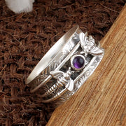 Sterling Silver Bee Purple Gemstone Meditation Ring