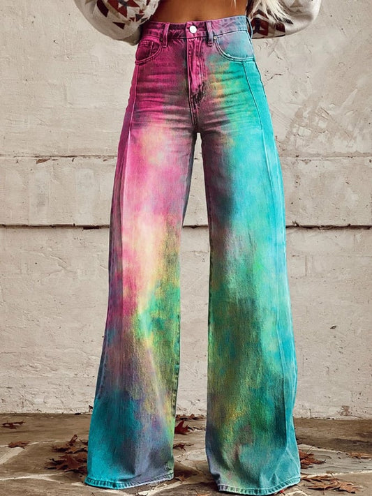 Women's retro gradient wide leg pants