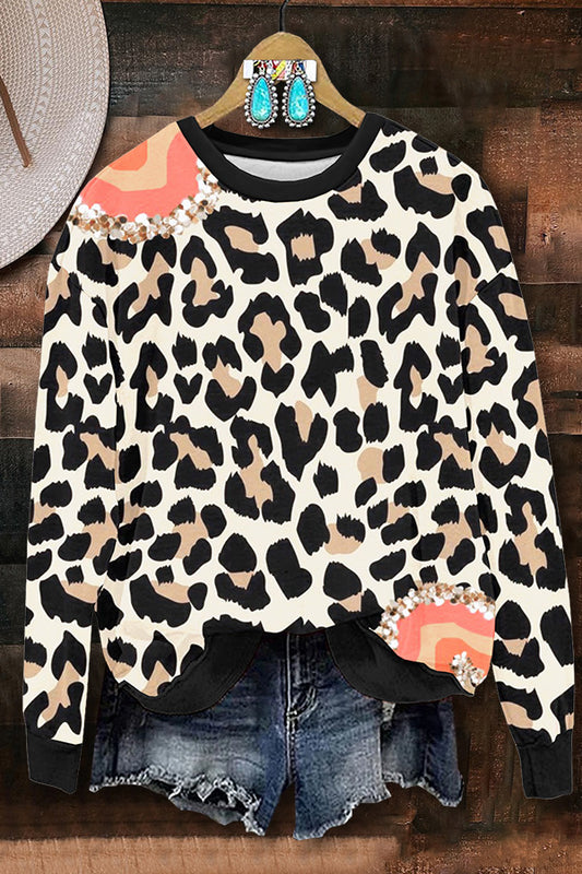 Patchwork Leopard Print Sweatshirt