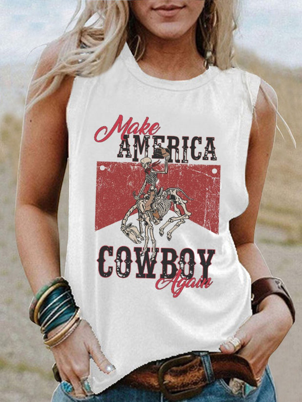 Women's 4th of July Make America Cowboy Again Printed Tank Top