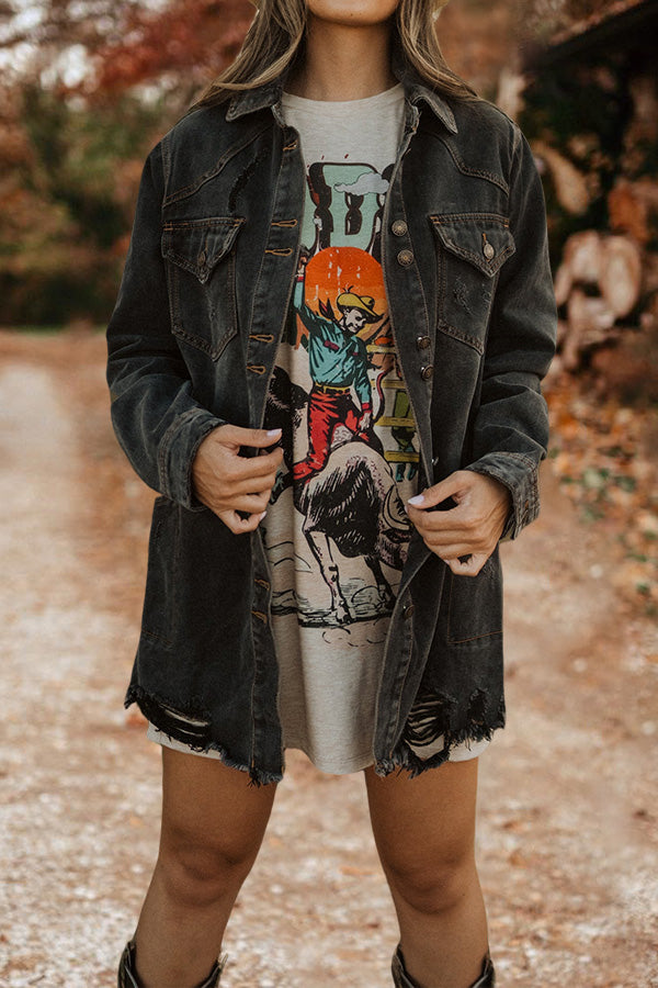 Ripped Long Denim Jacket