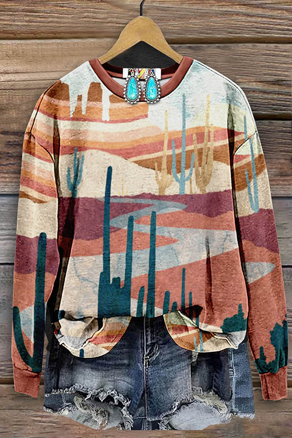 Desert Vista Print Long Sleeve Sweatshirt