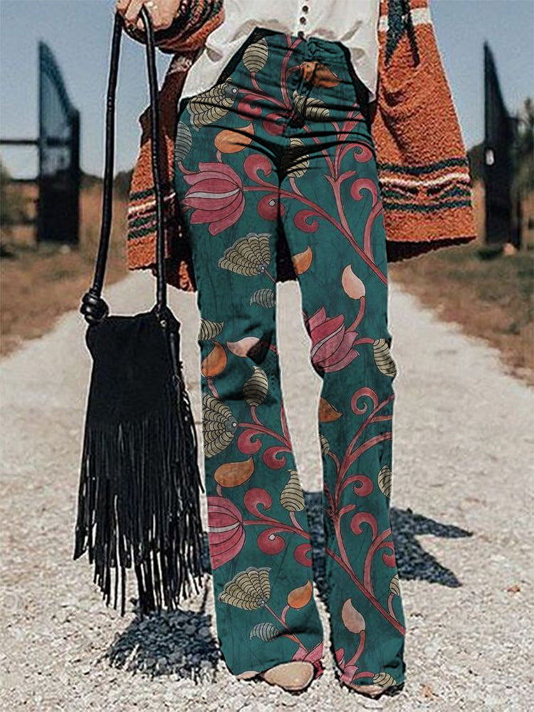 Casual Vintage Print Trousers