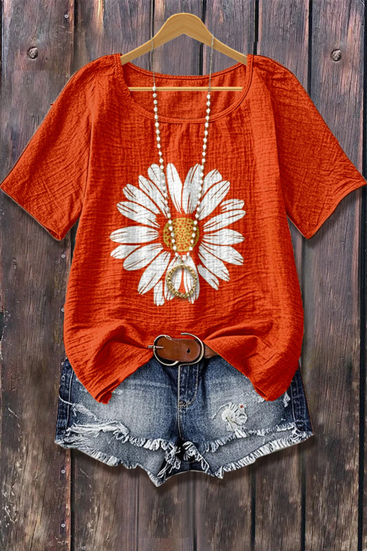 Casual Daisy Floral Print Short Sleeve Top