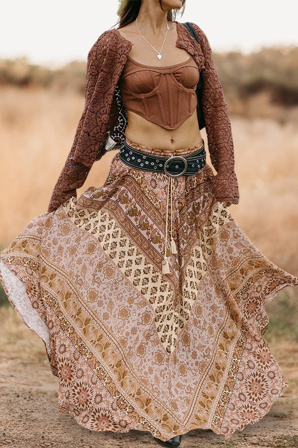 Retro Ethnic Print Long Skirt
