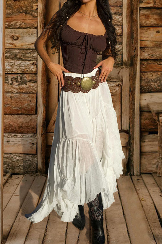 Solid Color Flowing Ruffled Long Skirt