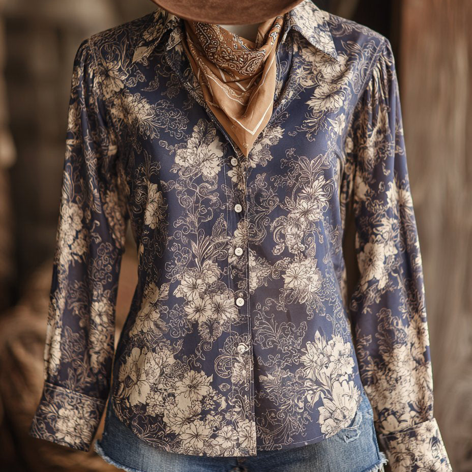 Women's Vintage Floral Western Long Sleeve Shirt