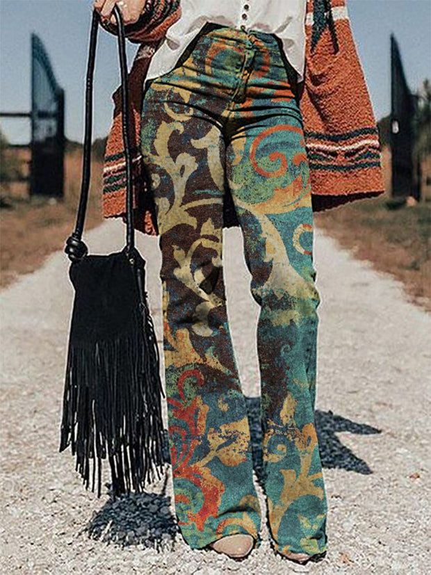 Casual Vintage Print Trousers