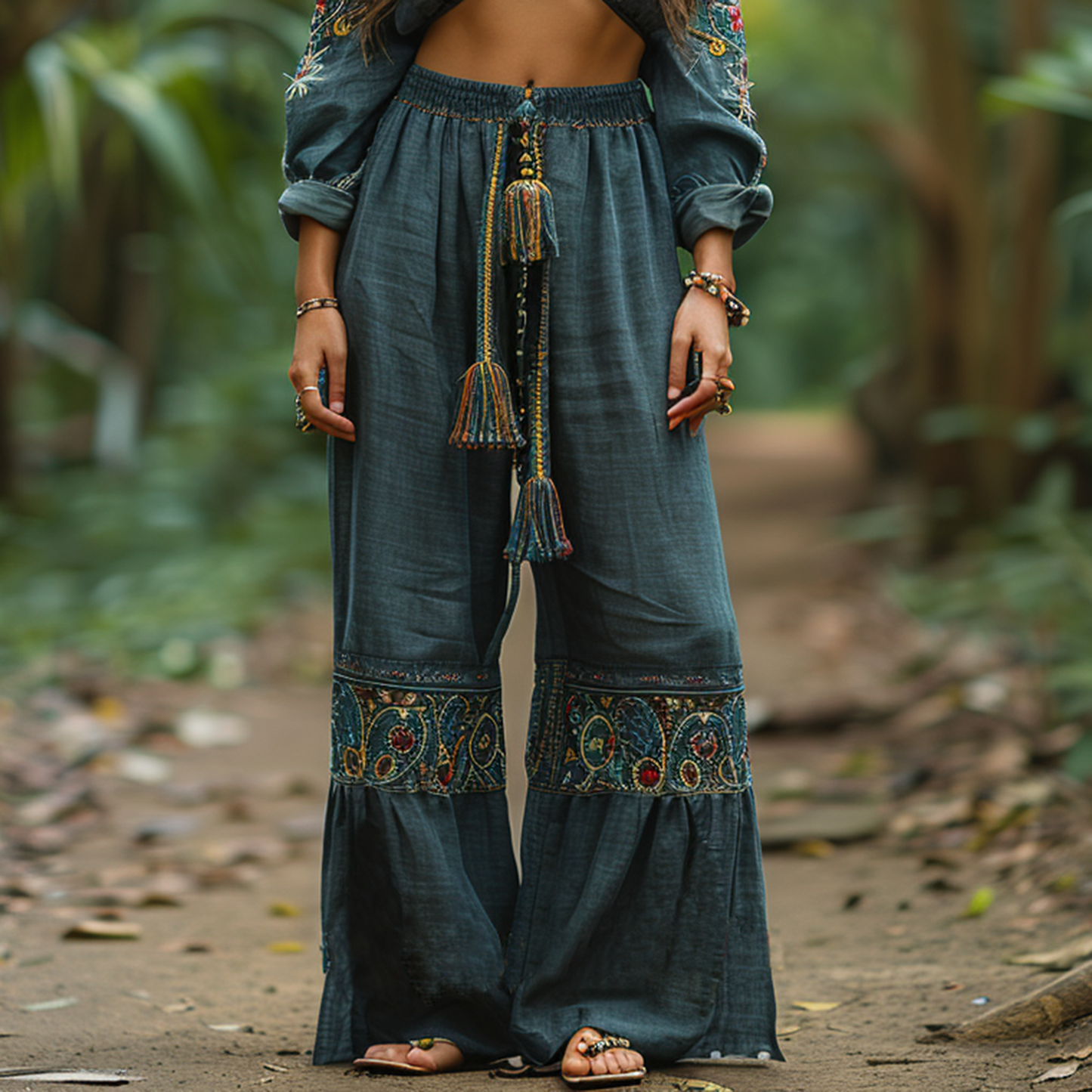 Women's Retro Ethnic Style Loose And Comfortable Long Linen Pants