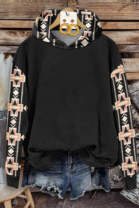 Native Geometric Print Long Sleeve Hoodie