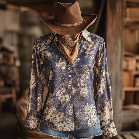 Women's Vintage Floral Western Long Sleeve Shirt