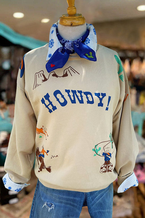 Howdy Western Print Sweatshirt