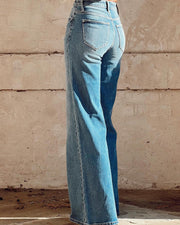 Women's Washed Blue High-waisted Casual Wide Leg Pants