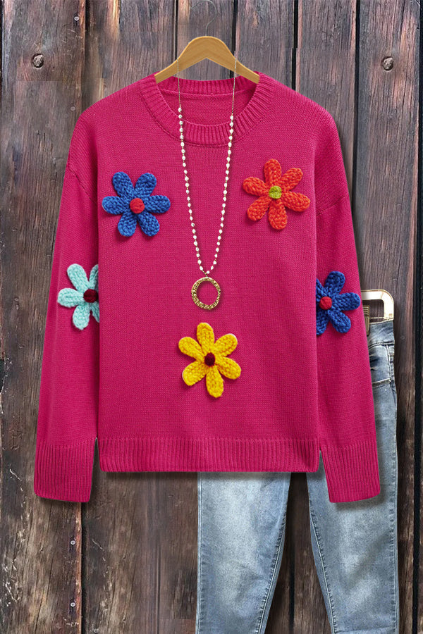 Flower Embroidered Knit Sweater