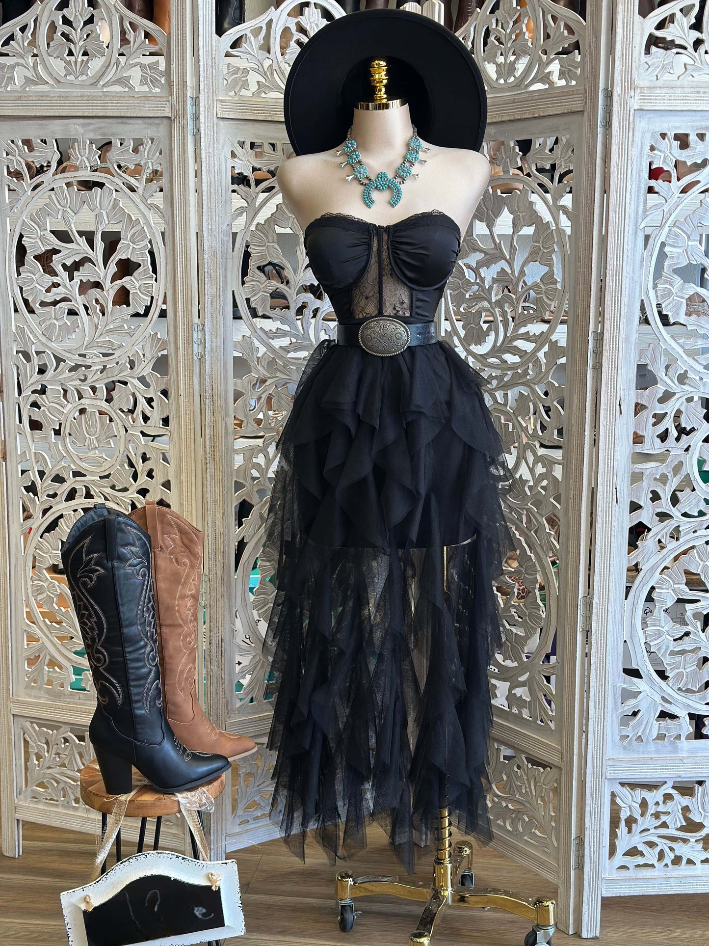 Black Ruffle Strapless Dress