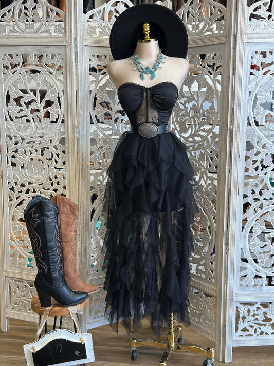 Black Ruffle Strapless Dress