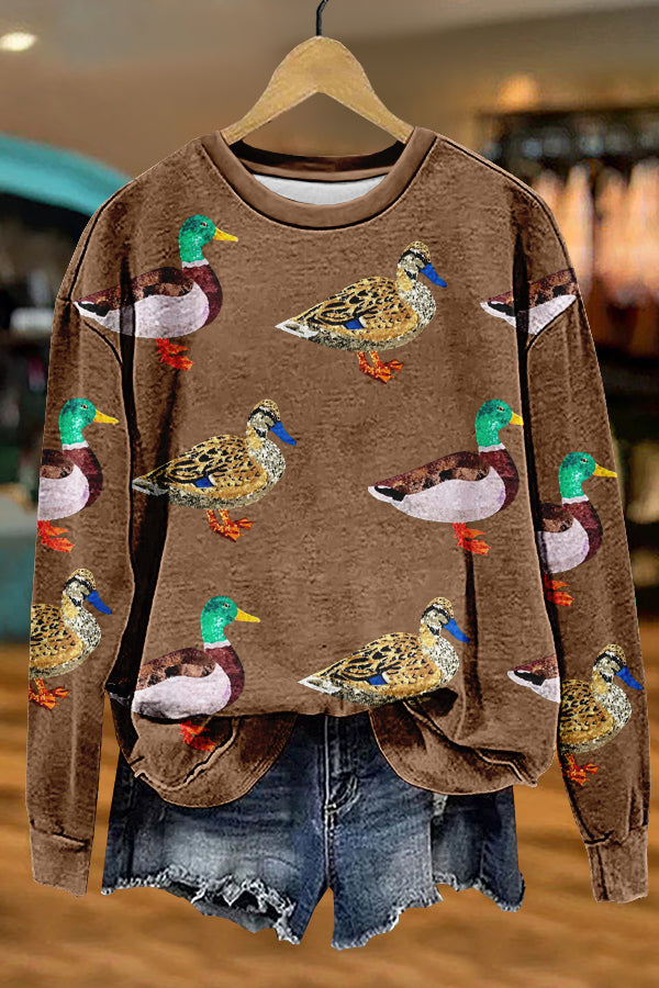 Shiny Duck Camping Mallard Print Sweatshirt