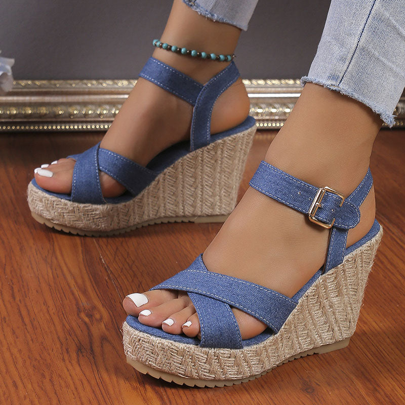 Classic Cross Strap Wedge Sandals