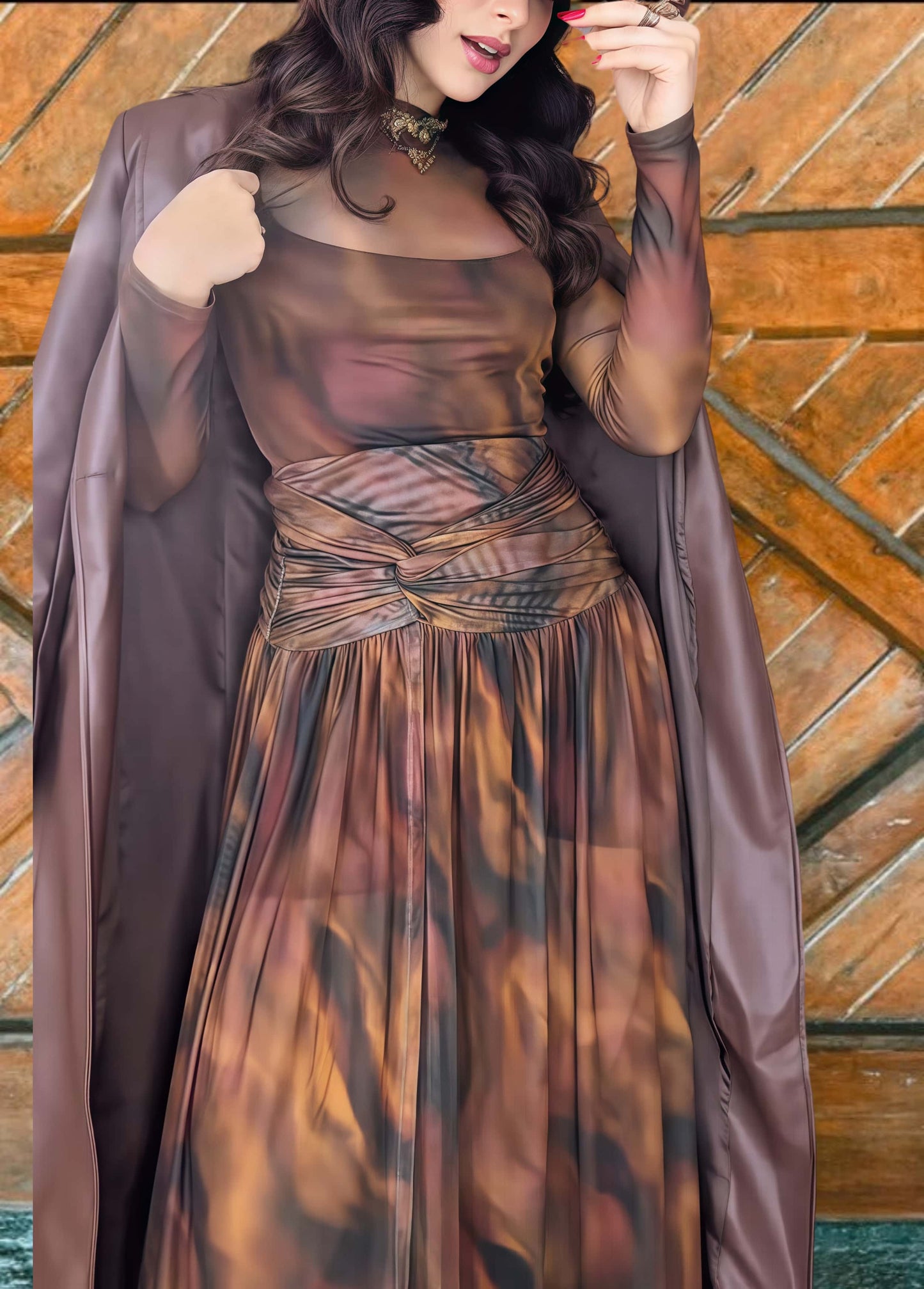 Boho Mesh Long Sleeve Maxi Dress