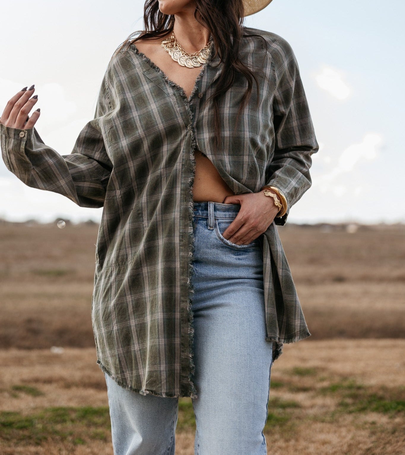 Vintage Plaid Print Button-Up Shirt Dress