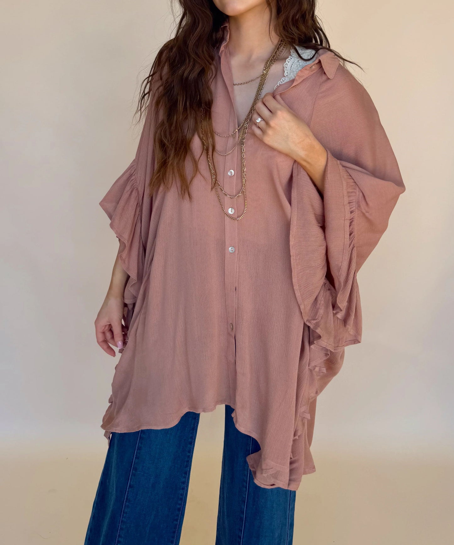 Ruffle Sides Oversized Tunic Shirt