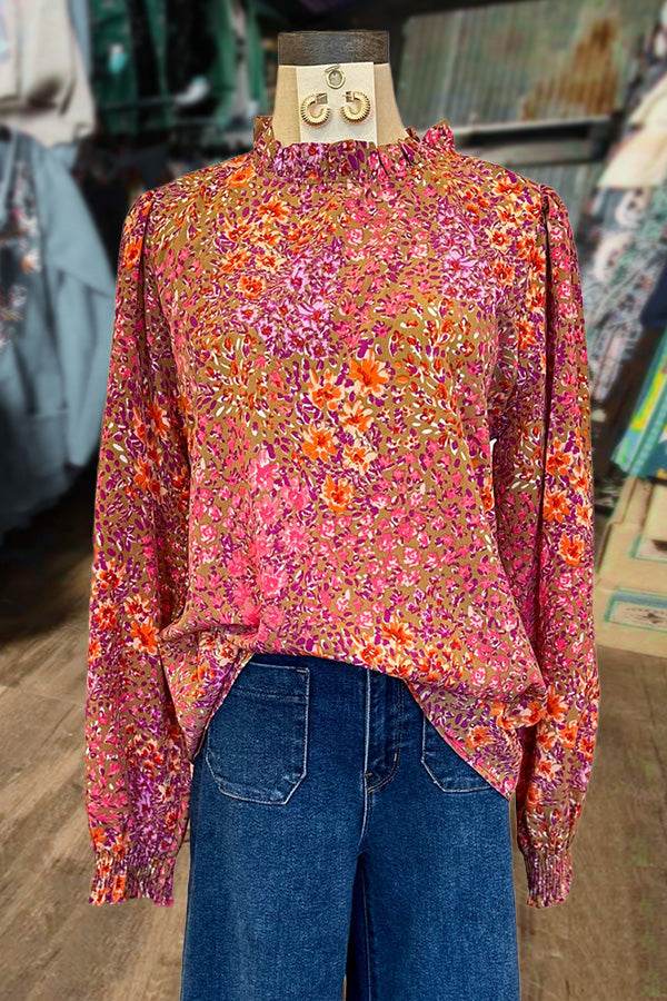 Multi Floral Print Long Sleeve Blouse