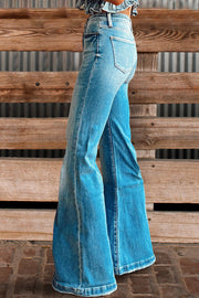 Vintage Washed Ripped Flared Jeans
