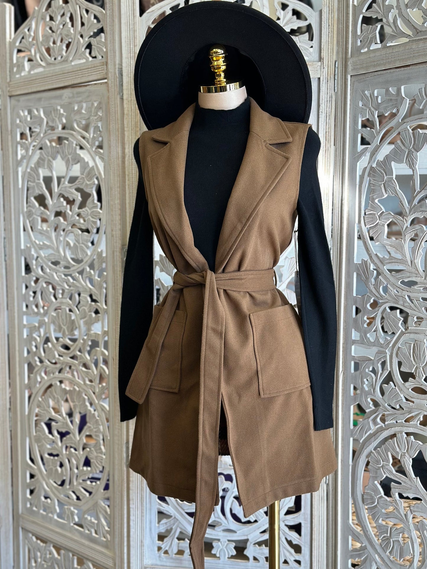 Solid Brown Blazer Vest