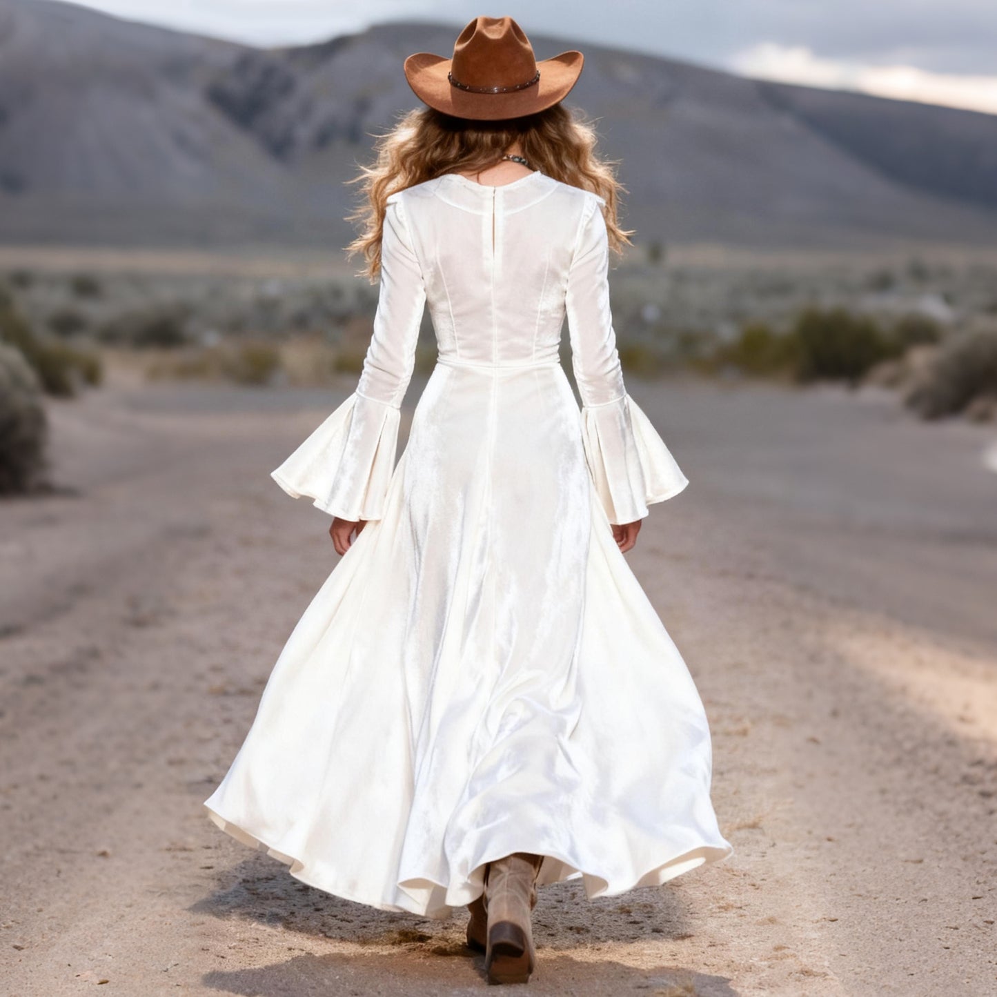 Women's Retro Lace V-Neck Lace-Up Trumpet Sleeve Long Dress